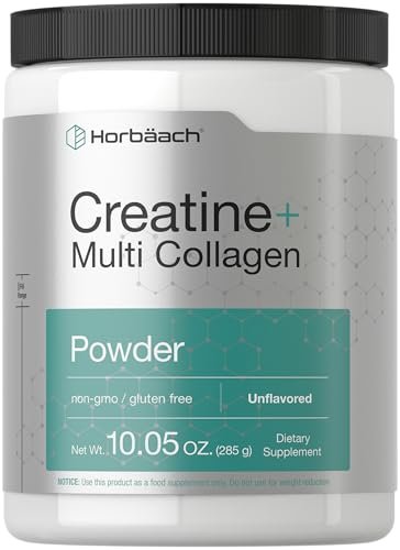 Horbäach Creatin-Monohydrat-Pulver mit Kollagen und L-Taurin – 10,05 oz, ungesüßt, für Frauen und Männer, Nicht-GVO, glutenfrei