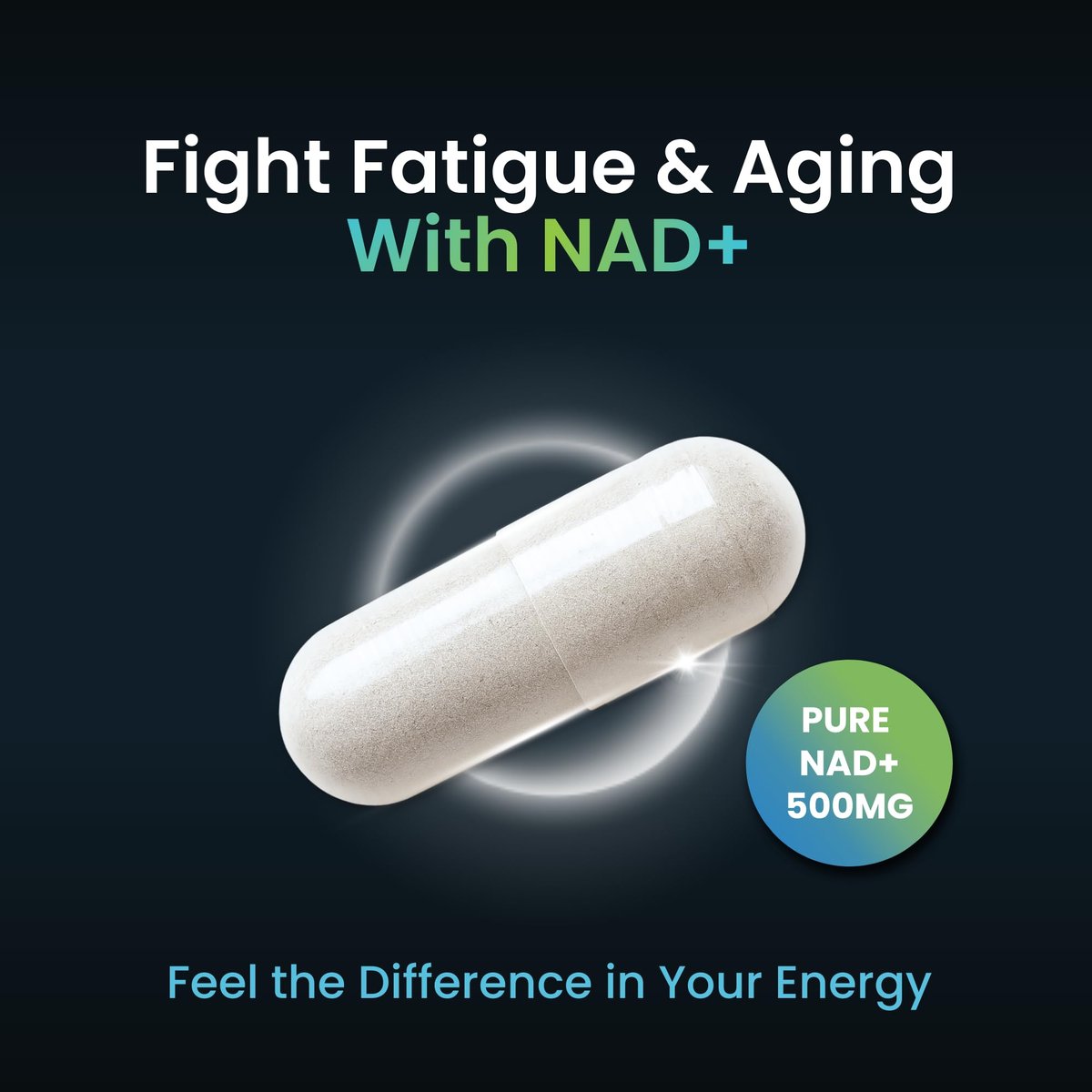NAD+ Supplement - 500mg reines NAD Plus für Energie, Fokus, Haut & Anti-Aging - Glutenfrei, Nicht-GMO, NAD+ für Frauen & Männer (60 Kapseln)