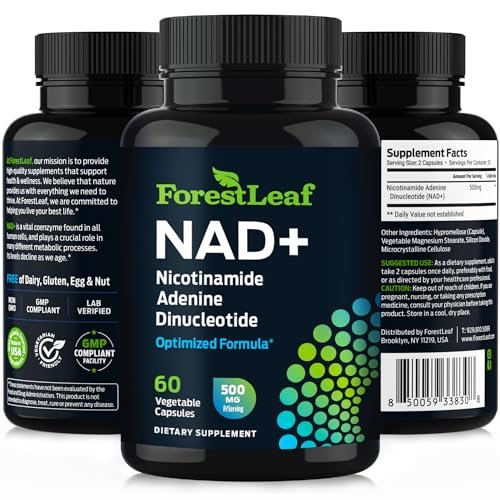 NAD+ Supplement - 500mg reines NAD Plus für Energie, Fokus, Haut & Anti-Aging - Glutenfrei, Nicht-GMO, NAD+ für Frauen & Männer (60 Kapseln)