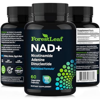 NAD+ Supplement - 500mg reines NAD Plus für Energie, Fokus, Haut & Anti-Aging - Glutenfrei, Nicht-GMO, NAD+ für Frauen & Männer (60 Kapseln)