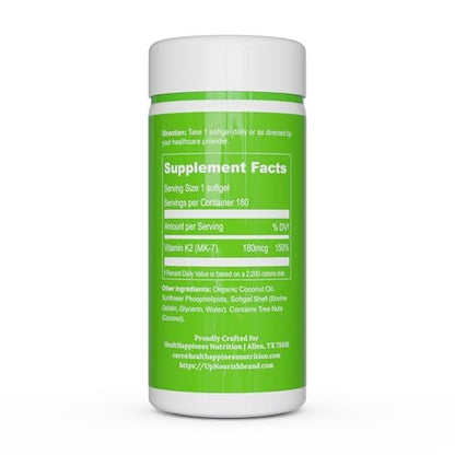 UpNourish Liposomales Vitamin K2 MK7 180 mcg – 180 K2 Vitamin Kapseln für Frauen und Männer – VIT K2 MK-7 mit hoher Absorption