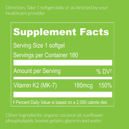 UpNourish Liposomales Vitamin K2 MK7 180 mcg – 180 K2 Vitamin Kapseln für Frauen und Männer – VIT K2 MK-7 mit hoher Absorption