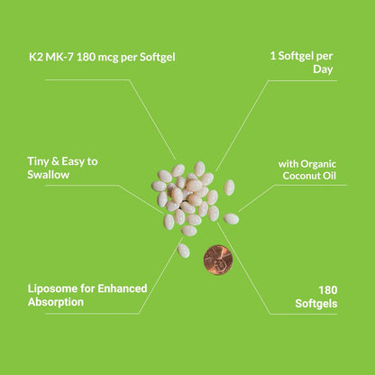 UpNourish Liposomales Vitamin K2 MK7 180 mcg – 180 K2 Vitamin Kapseln für Frauen und Männer – VIT K2 MK-7 mit hoher Absorption