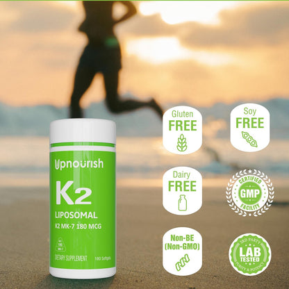 UpNourish Liposomales Vitamin K2 MK7 180 mcg – 180 K2 Vitamin Kapseln für Frauen und Männer – VIT K2 MK-7 mit hoher Absorption