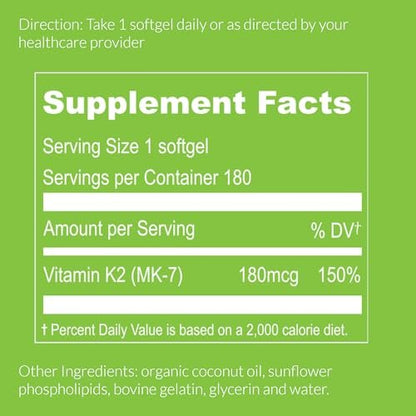 UpNourish Liposomales Vitamin K2 MK7 180 mcg – 180 K2 Vitamin Kapseln für Frauen und Männer – VIT K2 MK-7 mit hoher Absorption
