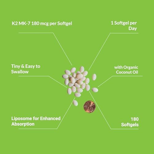 UpNourish Liposomales Vitamin K2 MK7 180 mcg – 180 K2 Vitamin Kapseln für Frauen und Männer – VIT K2 MK-7 mit hoher Absorption