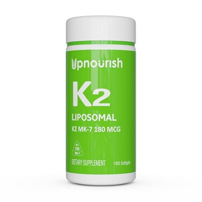 UpNourish Liposomales Vitamin K2 MK7 180 mcg – 180 K2 Vitamin Kapseln für Frauen und Männer – VIT K2 MK-7 mit hoher Absorption