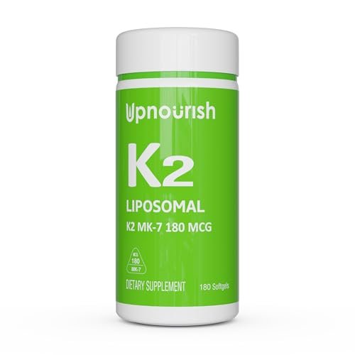 UpNourish Liposomales Vitamin K2 MK7 180 mcg – 180 K2 Vitamin Kapseln für Frauen und Männer – VIT K2 MK-7 mit hoher Absorption