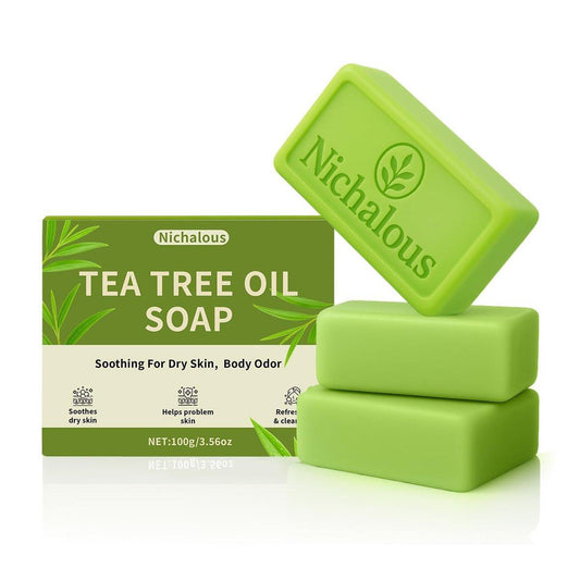 Nichalous 3er Pack Teerseife, Teerseife zur Linderung, mit Teebaumöl & Kokosöl & Hamamelis, Tiefenreinigung der Poren, natürliche Kräuterfußseife für Männer & Frauen – 3,5 oz