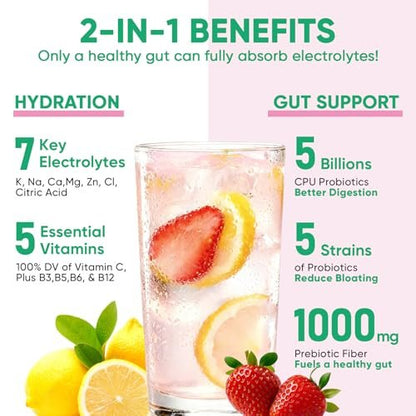 Venture Pal 2-in-1 Hydration Packets + Darmgesundheit Elektrolyte Pulver - 7 Elektrolyte & 5 Vitamine, Probiotika - Zuckerfreier Liquid Daily IV Drink Mix gegen Dehydrierung | Non-GMO | 16 Sticks