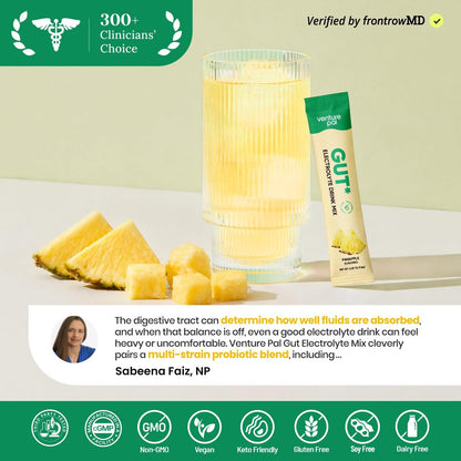 Venture Pal 2-in-1 Hydration Packets + Gut Health Electrolytes Powder - 7 Elektrolyte & 5 Vitamine, Probiotika - Zuckerfreies flüssiges tägliches IV-Getränk zur Linderung von Dehydrierung | Non-GMO | 16 Sticks