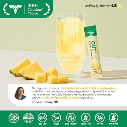 Venture Pal 2-in-1 Hydration Packets + Gut Health Electrolytes Powder - 7 Elektrolyte & 5 Vitamine, Probiotika - Zuckerfreies flüssiges tägliches IV-Getränk zur Linderung von Dehydrierung | Non-GMO | 16 Sticks