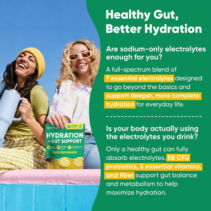 Venture Pal 2-in-1 Hydration Packets + Gut Health Electrolytes Powder - 7 Elektrolyte & 5 Vitamine, Probiotika - Zuckerfreies flüssiges tägliches IV-Getränk zur Linderung von Dehydrierung | Non-GMO | 16 Sticks