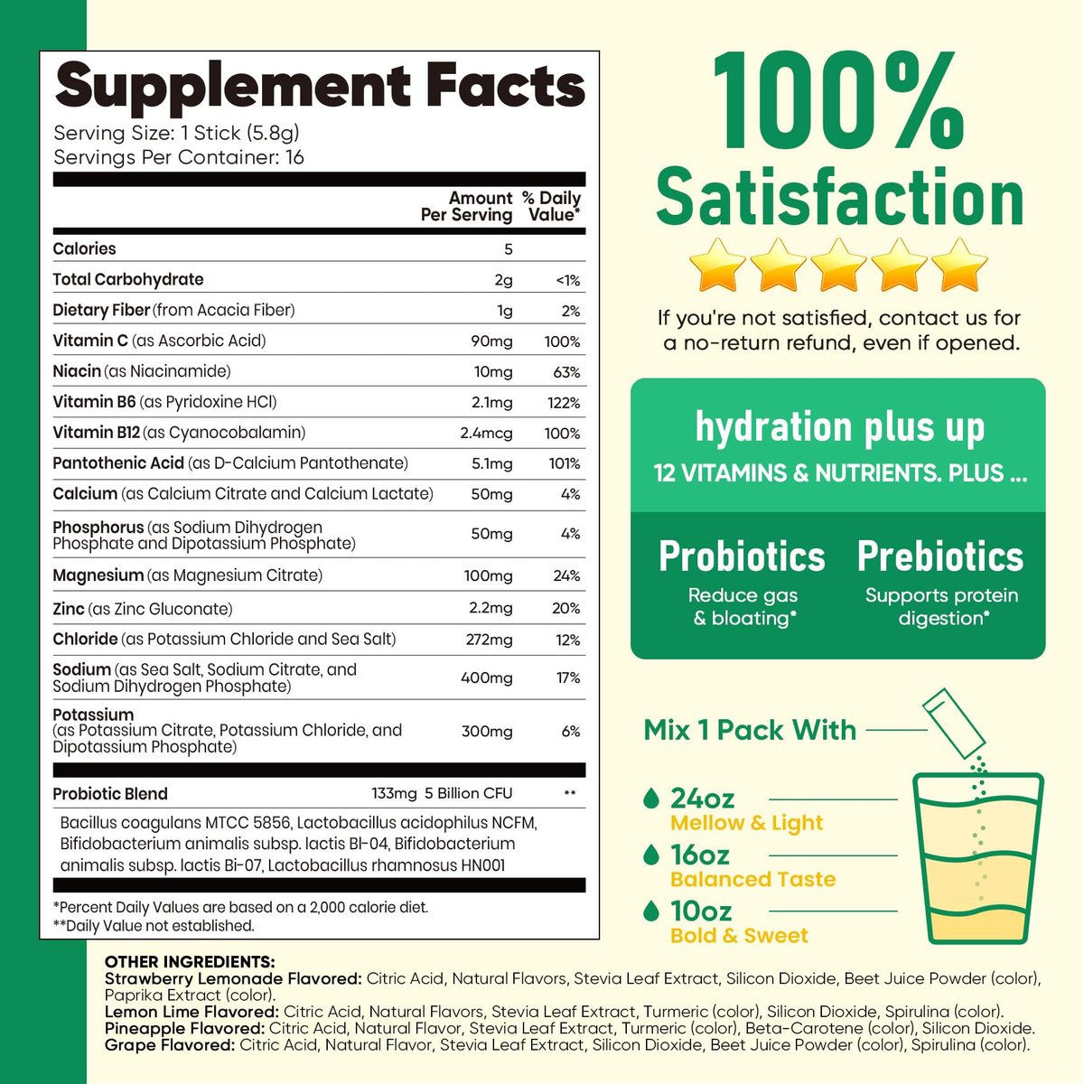 Venture Pal 2-in-1 Hydration Packets + Gut Health Electrolytes Powder - 7 Elektrolyte & 5 Vitamine, Probiotika - Zuckerfreies flüssiges tägliches IV-Getränk zur Linderung von Dehydrierung | Non-GMO | 16 Sticks