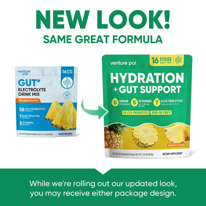 Venture Pal 2-in-1 Hydration Packets + Gut Health Electrolytes Powder - 7 Elektrolyte & 5 Vitamine, Probiotika - Zuckerfreies flüssiges tägliches IV-Getränk zur Linderung von Dehydrierung | Non-GMO | 16 Sticks