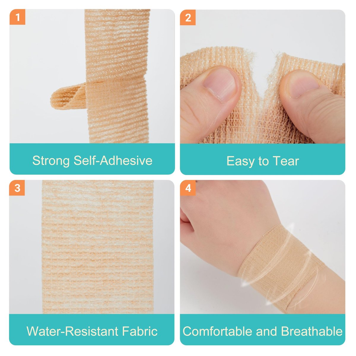 Lataala 6er-Pack Selbstklebende Bandagen, 2" x 5 Yards, Sportverband, Kohäsivbinde für Handgelenk, Knöchel, Hand, Bein, Hautfarbe, Tierverband