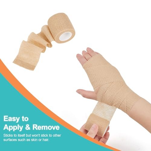 Lataala 6er-Pack Selbstklebende Bandagen, 2" x 5 Yards, Sportverband, Kohäsivbinde für Handgelenk, Knöchel, Hand, Bein, Hautfarbe, Tierverband