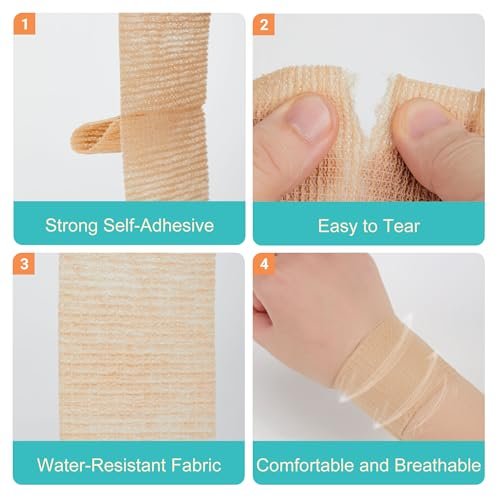 Lataala 6er-Pack Selbstklebende Bandagen, 2" x 5 Yards, Sportverband, Kohäsivbinde für Handgelenk, Knöchel, Hand, Bein, Hautfarbe, Tierverband