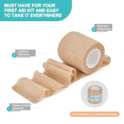 Lataala 6er-Pack Selbstklebende Bandagen, 2" x 5 Yards, Sportverband, Kohäsivbinde für Handgelenk, Knöchel, Hand, Bein, Hautfarbe, Tierverband