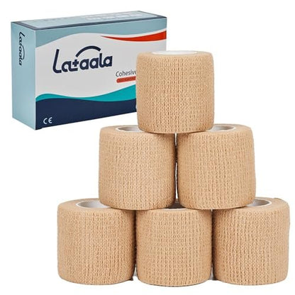 Lataala 6er-Pack Selbstklebende Bandagen, 2" x 5 Yards, Sportverband, Kohäsivbinde für Handgelenk, Knöchel, Hand, Bein, Hautfarbe, Tierverband