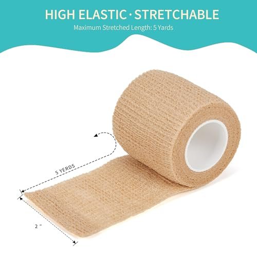 Lataala 6er-Pack Selbstklebende Bandagen, 2" x 5 Yards, Sportverband, Kohäsivbinde für Handgelenk, Knöchel, Hand, Bein, Hautfarbe, Tierverband