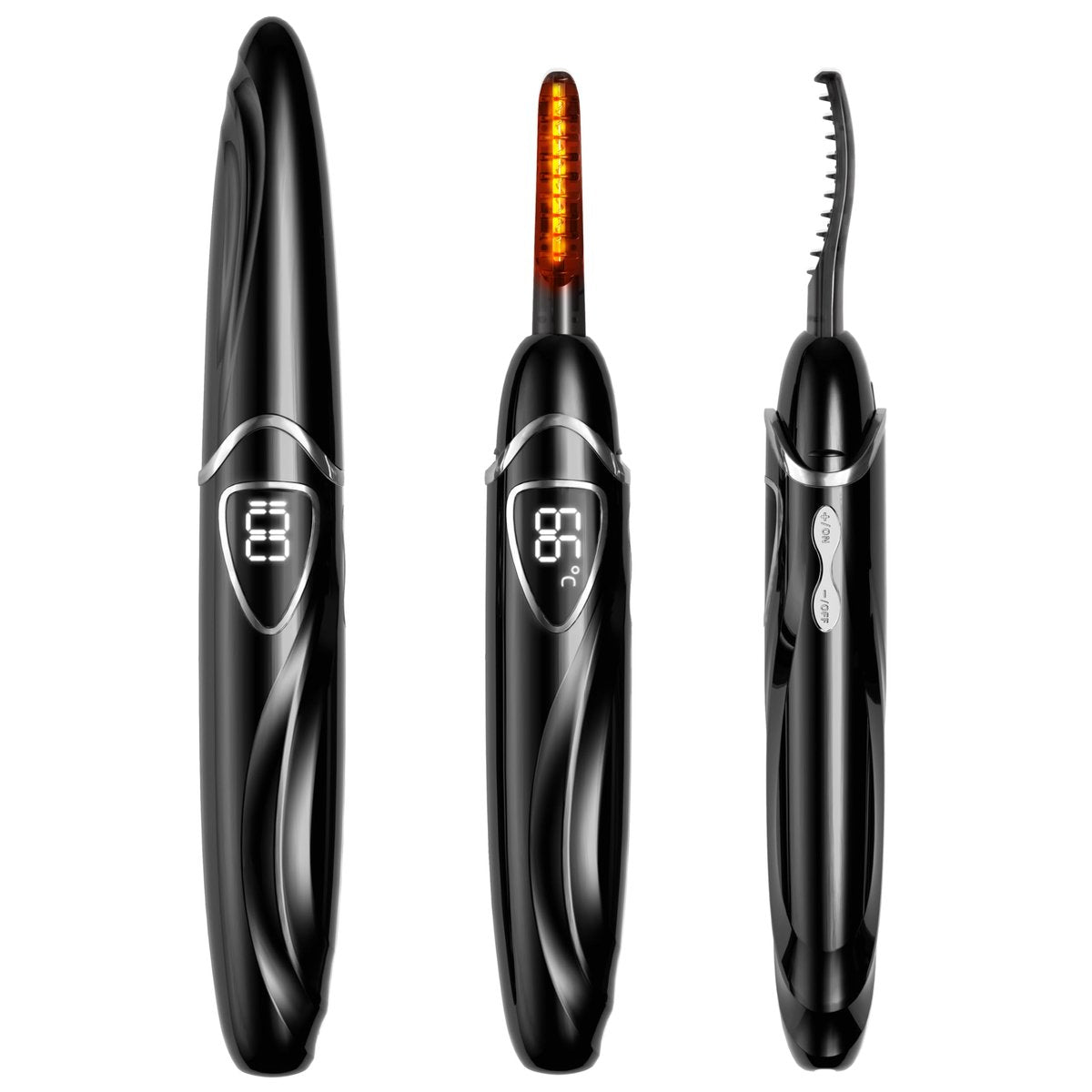 EYECURL Heated Eyelash Curler – Präzise Temperaturkontrolle & intelligente Abschaltung für natürliche Wimpern (Schwarz/Silber, S600-148MM)