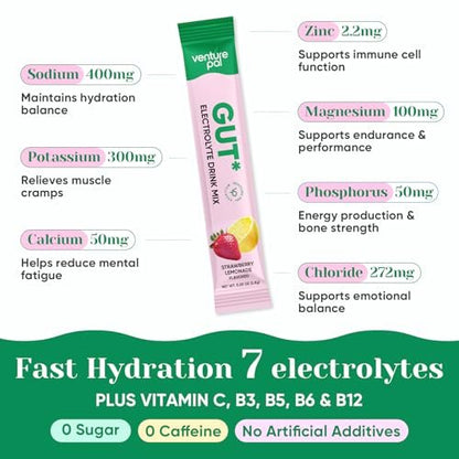 Venture Pal 2-in-1 Hydration Packets + Darmgesundheit Elektrolyte Pulver - 7 Elektrolyte & 5 Vitamine, Probiotika - Zuckerfreier Liquid Daily IV Drink Mix gegen Dehydrierung | Non-GMO | 16 Sticks