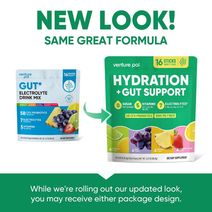 Venture Pal 2-in-1 Hydration Packets + Darmgesundheit Elektrolyte Pulver - 7 Elektrolyte & 5 Vitamine, Probiotika - Zuckerfreier Liquid Daily IV Drink Mix gegen Dehydrierung | Non-GMO | 16 Sticks