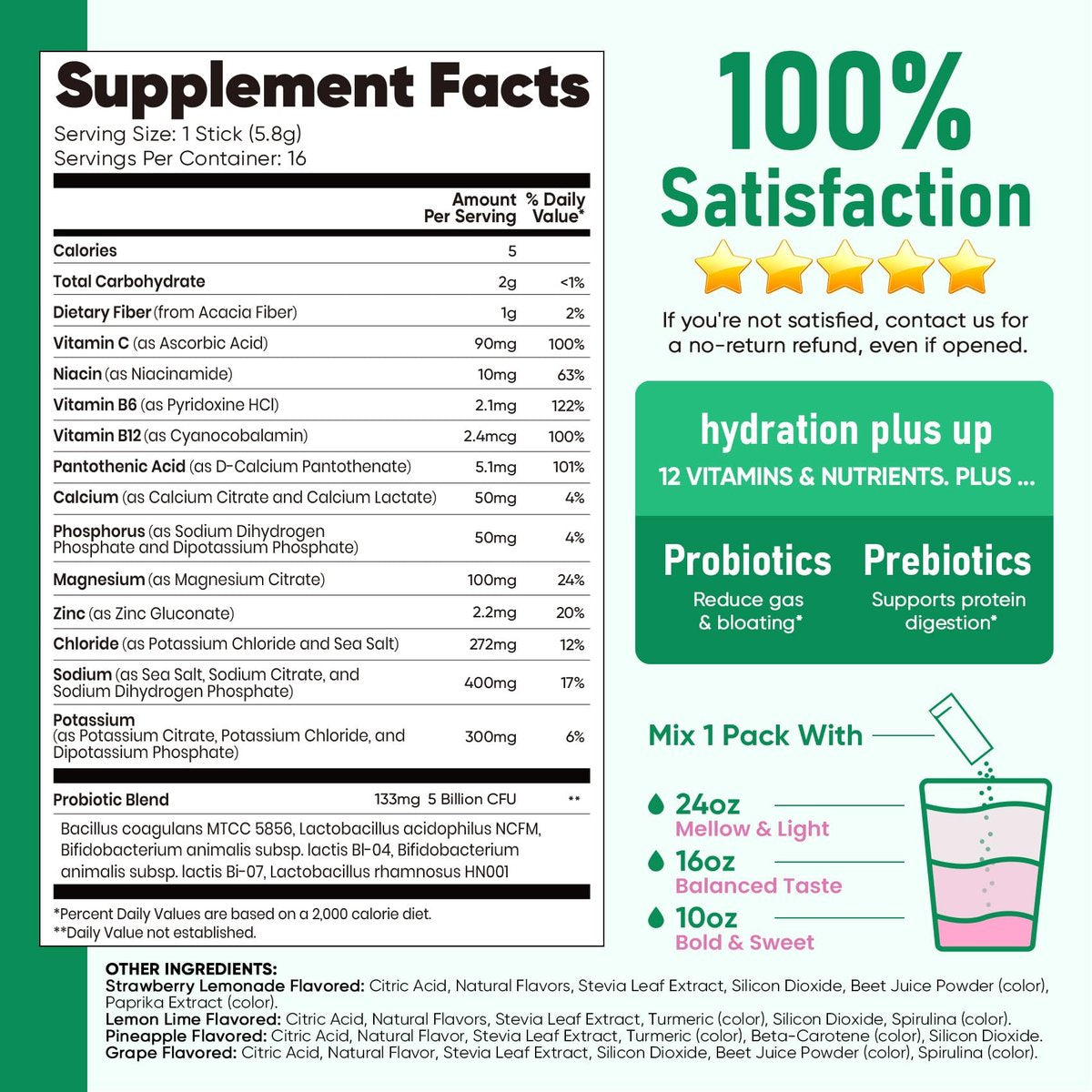 Venture Pal 2-in-1 Hydration Packets + Darmgesundheit Elektrolyte Pulver - 7 Elektrolyte & 5 Vitamine, Probiotika - Zuckerfreier Liquid Daily IV Drink Mix gegen Dehydrierung | Non-GMO | 16 Sticks