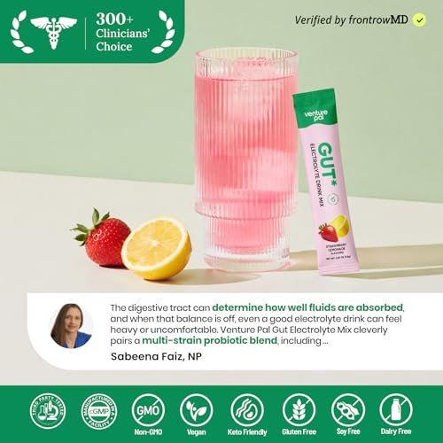 Venture Pal 2-in-1 Hydration Packets + Darmgesundheit Elektrolyte Pulver - 7 Elektrolyte & 5 Vitamine, Probiotika - Zuckerfreier Liquid Daily IV Drink Mix gegen Dehydrierung | Non-GMO | 16 Sticks