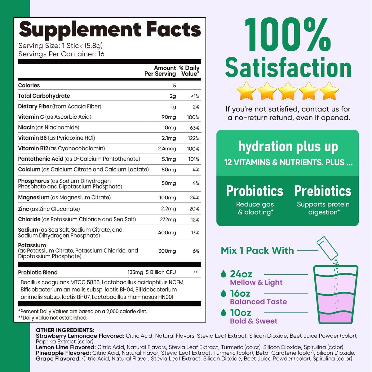Venture Pal 2-in-1 Hydration Packets + Gut Health Electrolytes Powder - 7 Elektrolyte & 5 Vitamine, Probiotika - Zuckerfreies Flüssigkeits-Getränk für Dehydrierung | Non-GMO | 16 Sticks