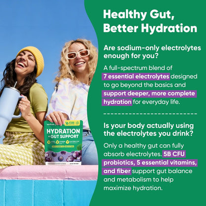 Venture Pal 2-in-1 Hydration Packets + Gut Health Electrolytes Powder - 7 Elektrolyte & 5 Vitamine, Probiotika - Zuckerfreies Flüssigkeits-Getränk für Dehydrierung | Non-GMO | 16 Sticks