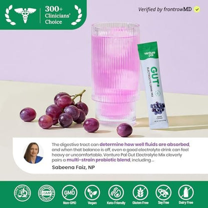 Venture Pal 2-in-1 Hydration Packets + Gut Health Electrolytes Powder - 7 Elektrolyte & 5 Vitamine, Probiotika - Zuckerfreies Flüssigkeits-Getränk für Dehydrierung | Non-GMO | 16 Sticks