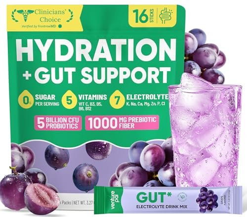 Venture Pal 2-in-1 Hydration Packets + Gut Health Electrolytes Powder - 7 Elektrolyte & 5 Vitamine, Probiotika - Zuckerfreies Flüssigkeits-Getränk für Dehydrierung | Non-GMO | 16 Sticks