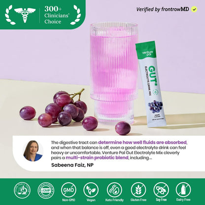 Venture Pal 2-in-1 Hydration Packets + Gut Health Electrolytes Powder - 7 Elektrolyte & 5 Vitamine, Probiotika - Zuckerfreies Flüssigkeits-Getränk für Dehydrierung | Non-GMO | 16 Sticks