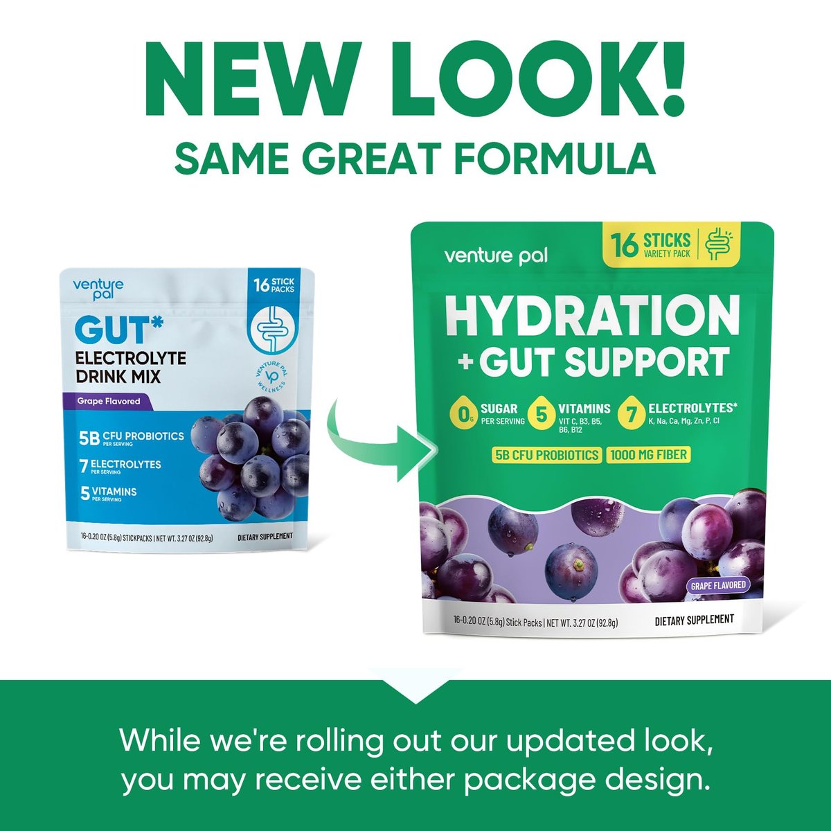 Venture Pal 2-in-1 Hydration Packets + Gut Health Electrolytes Powder - 7 Elektrolyte & 5 Vitamine, Probiotika - Zuckerfreies Flüssigkeits-Getränk für Dehydrierung | Non-GMO | 16 Sticks