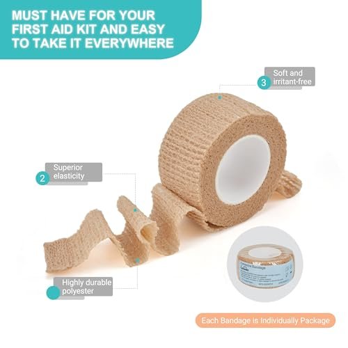 Lataala 6er-Pack Selbstklebende Bandage 1“ x 5 Yards – Sporttape für Handgelenk, Knöchel, Hand, Bein – Hautfarben – Veterinärwickel