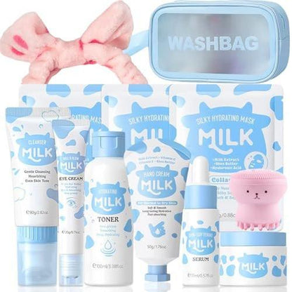 BliBling Milch Hautpflege Set für Kinder & Teenager – 12-in-1 Feuchtigkeitsspendende & Sanfte Milch Hautpflege für Mädchen 8-12 Jahre, Gesichtspflege-Set, Geburtstagsgeschenk, 12-teilig