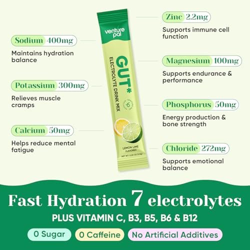 Venture Pal 2-in-1 Hydration Packets + Darmgesundheit Elektrolyte Pulver - 7 Elektrolyte & 5 Vitamine, Probiotika - Zuckerfreies Flüssiges Tägliches IV-Getränk zur Dehydrationslinderung | Non-GMO | 16 Sticks