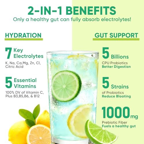 Venture Pal 2-in-1 Hydration Packets + Darmgesundheit Elektrolyte Pulver - 7 Elektrolyte & 5 Vitamine, Probiotika - Zuckerfreies Flüssiges Tägliches IV-Getränk zur Dehydrationslinderung | Non-GMO | 16 Sticks