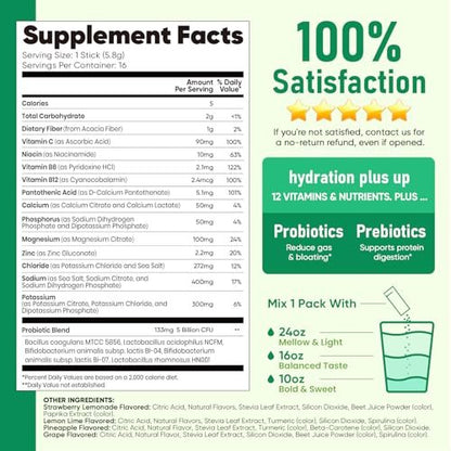 Venture Pal 2-in-1 Hydration Packets + Darmgesundheit Elektrolyte Pulver - 7 Elektrolyte & 5 Vitamine, Probiotika - Zuckerfreies Flüssiges Tägliches IV-Getränk zur Dehydrationslinderung | Non-GMO | 16 Sticks