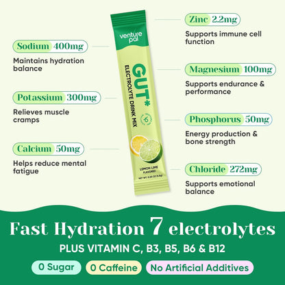 Venture Pal 2-in-1 Hydration Packets + Darmgesundheit Elektrolyte Pulver - 7 Elektrolyte & 5 Vitamine, Probiotika - Zuckerfreies Flüssiges Tägliches IV-Getränk zur Dehydrationslinderung | Non-GMO | 16 Sticks