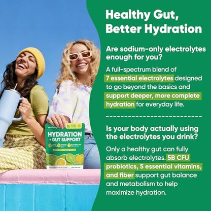 Venture Pal 2-in-1 Hydration Packets + Darmgesundheit Elektrolyte Pulver - 7 Elektrolyte & 5 Vitamine, Probiotika - Zuckerfreies Flüssiges Tägliches IV-Getränk zur Dehydrationslinderung | Non-GMO | 16 Sticks
