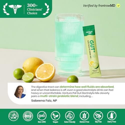 Venture Pal 2-in-1 Hydration Packets + Darmgesundheit Elektrolyte Pulver - 7 Elektrolyte & 5 Vitamine, Probiotika - Zuckerfreies Flüssiges Tägliches IV-Getränk zur Dehydrationslinderung | Non-GMO | 16 Sticks