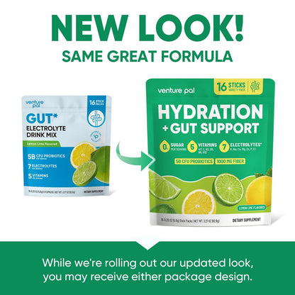 Venture Pal 2-in-1 Hydration Packets + Darmgesundheit Elektrolyte Pulver - 7 Elektrolyte & 5 Vitamine, Probiotika - Zuckerfreies Flüssiges Tägliches IV-Getränk zur Dehydrationslinderung | Non-GMO | 16 Sticks