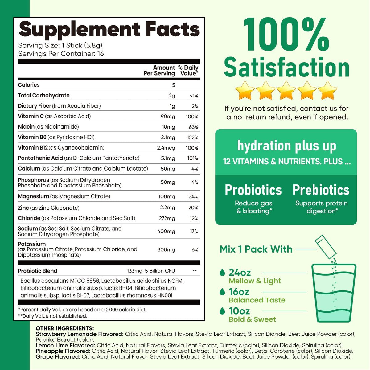 Venture Pal 2-in-1 Hydration Packets + Darmgesundheit Elektrolyte Pulver - 7 Elektrolyte & 5 Vitamine, Probiotika - Zuckerfreies Flüssiges Tägliches IV-Getränk zur Dehydrationslinderung | Non-GMO | 16 Sticks
