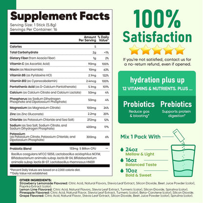 Venture Pal 2-in-1 Hydration Packets + Darmgesundheit Elektrolyte Pulver - 7 Elektrolyte & 5 Vitamine, Probiotika - Zuckerfreies Flüssiges Tägliches IV-Getränk zur Dehydrationslinderung | Non-GMO | 16 Sticks