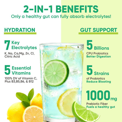 Venture Pal 2-in-1 Hydration Packets + Darmgesundheit Elektrolyte Pulver - 7 Elektrolyte & 5 Vitamine, Probiotika - Zuckerfreies Flüssiges Tägliches IV-Getränk zur Dehydrationslinderung | Non-GMO | 16 Sticks