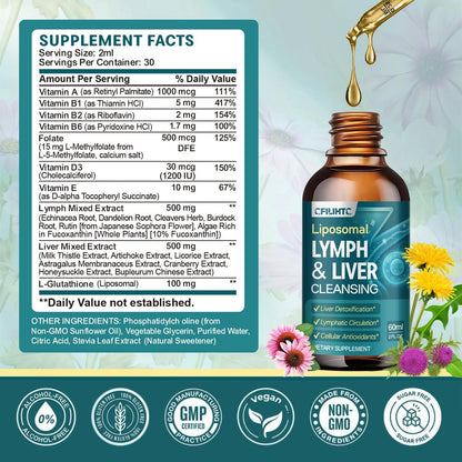 Liposomale Lymphdrainage-Tropfen – 21-in-1 Leberreinigung & Entgiftung mit Mariendistel, Echinacea, Klettenwurzel, liposomalem Glutathion, Vitamin-Komplex für Darm- & Stoffwechselgesundheit