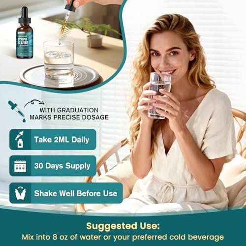 Liposomale Lymphdrainage-Tropfen – 21-in-1 Leberreinigung & Entgiftung mit Mariendistel, Echinacea, Klettenwurzel, liposomalem Glutathion, Vitamin-Komplex für Darm- & Stoffwechselgesundheit